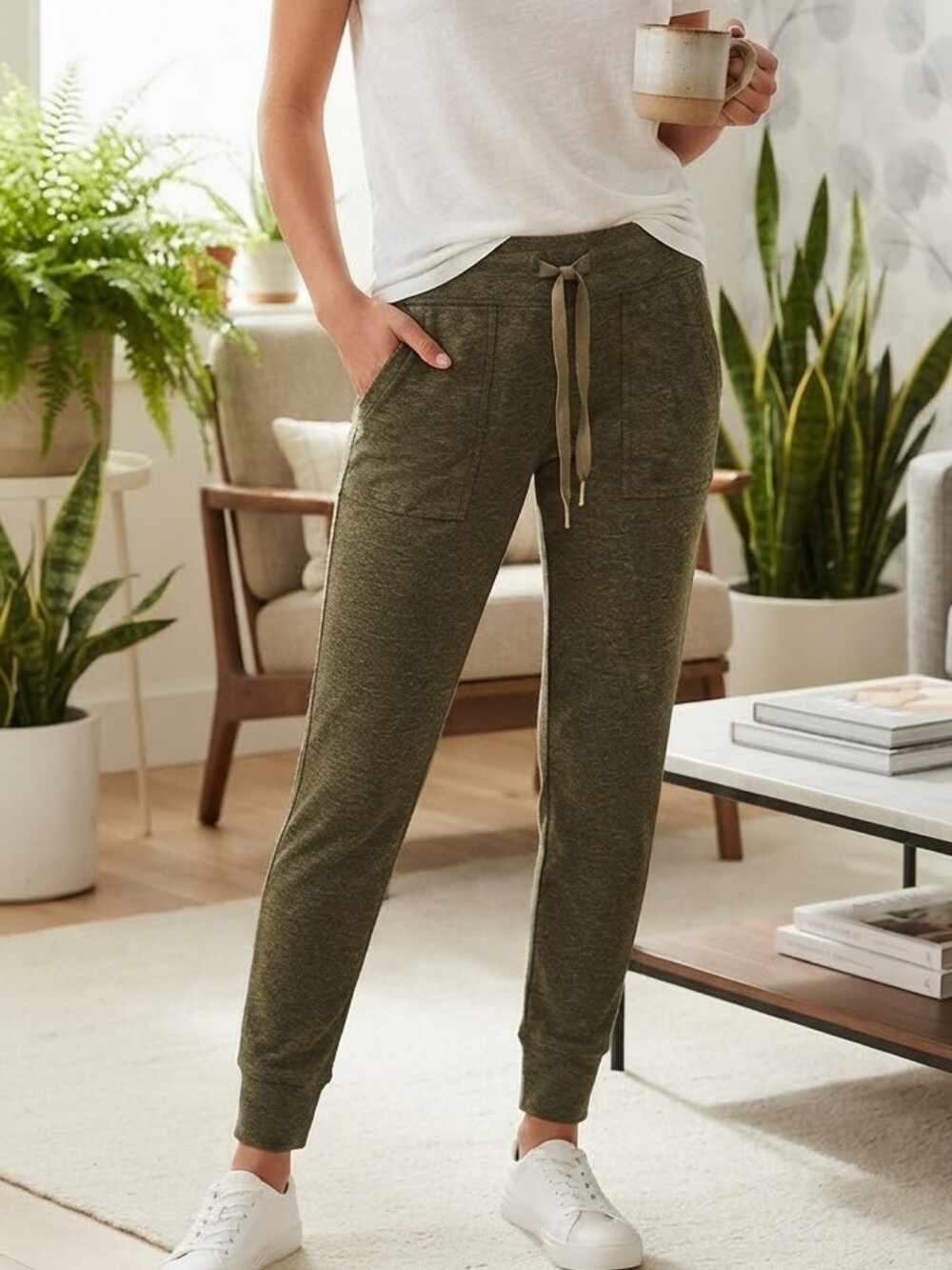 aerie Olive Green Drawstring Joggers